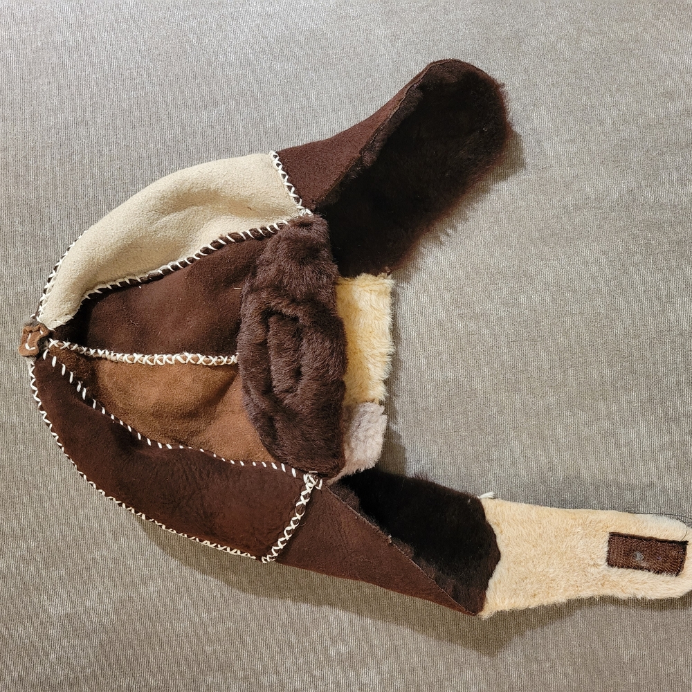 Brown and Tan Shearling Aviator Hat